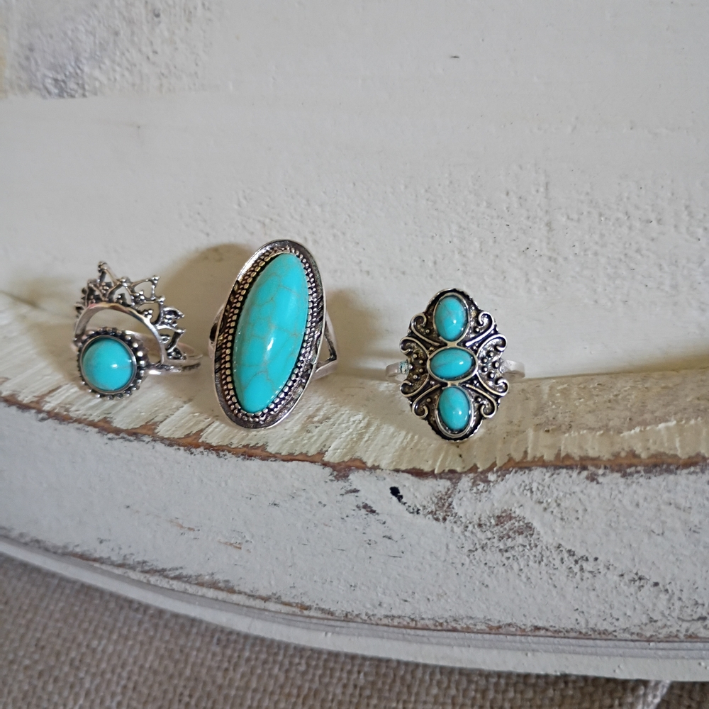 🔥3For25$🔥Turquoise Stone Silver Ring - Women Jewelry